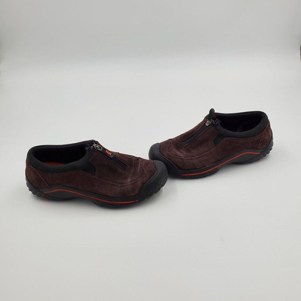 Lands End Sneakers Size 6 B Women Brown Suede Zip Close